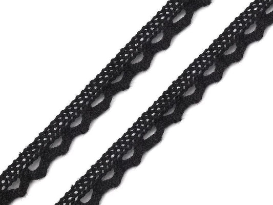 Image with 100% cotton lace 1.1 cm - black – available at Šarlotes audumi