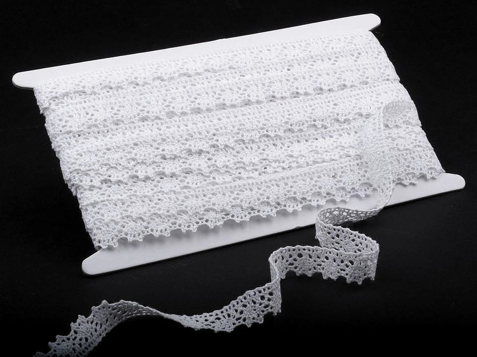 Attēls ar 100% Kokvilnas mežģīne 1,5 cm- balta – pieejams internetā Šarlotes audumi