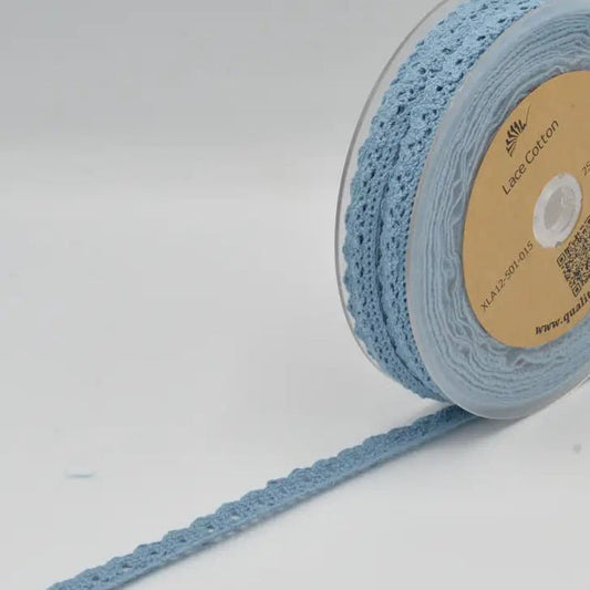 Image of 100% cotton lace - 1.5 cm light blue – available at Šarlotes audumi