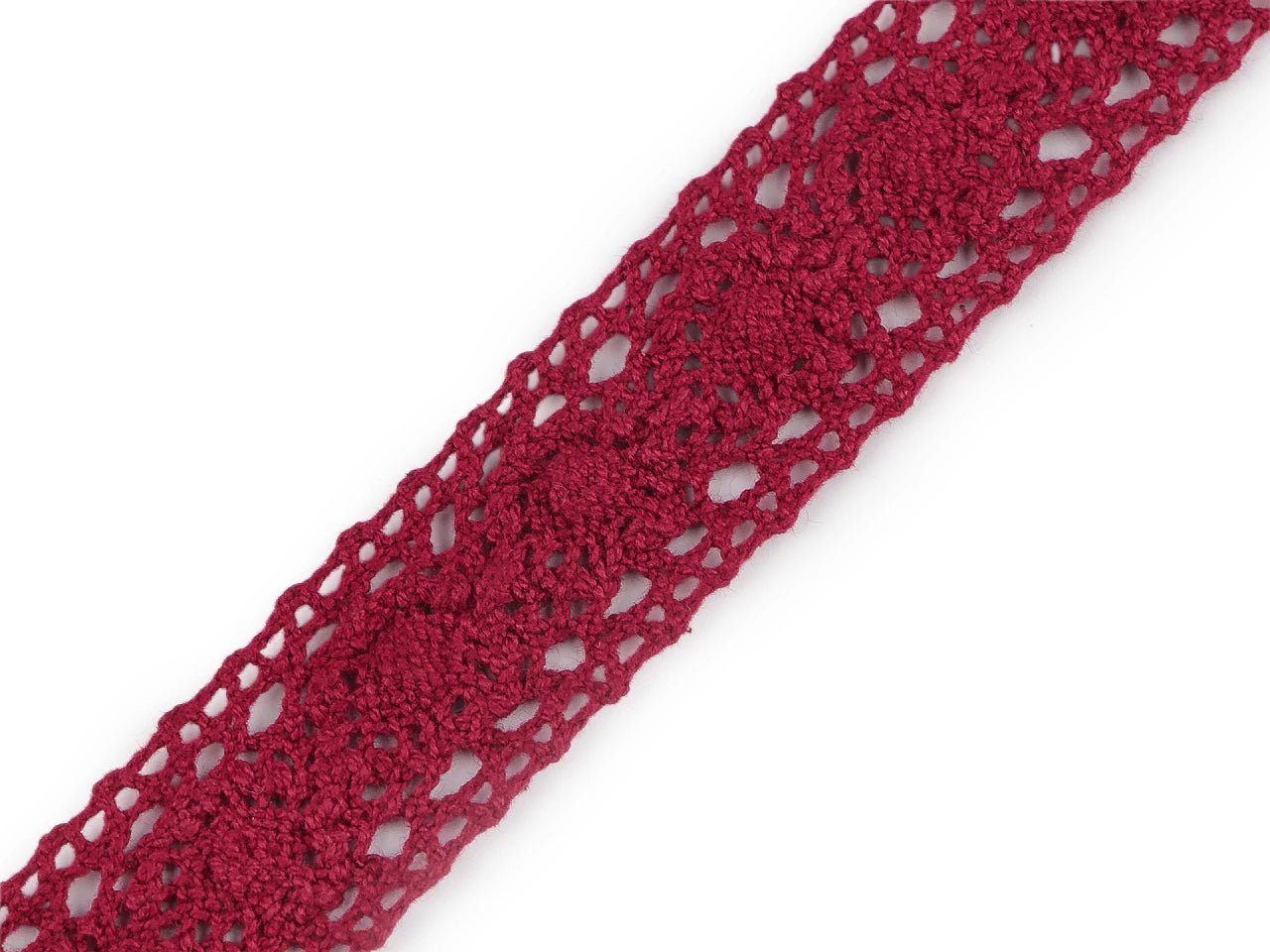 Attēls ar 100% Kokvilnas mežģīne 3 cm- bordo – pieejams internetā Šarlotes audumi