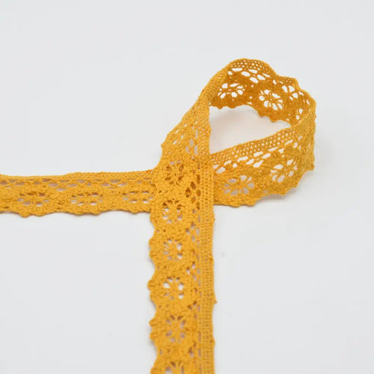 Image with 100% cotton lace 3 cm - warm yellow – available at Charlotte's Fabrics