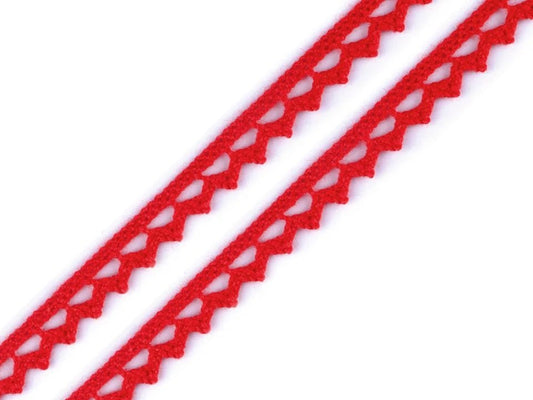Image with 100% cotton lace 9 mm - red – available at Šarlotes Audumi