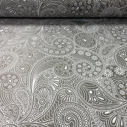 100% Cotton satin - abstract pattern on a gray background 220 cm 125 g/m²