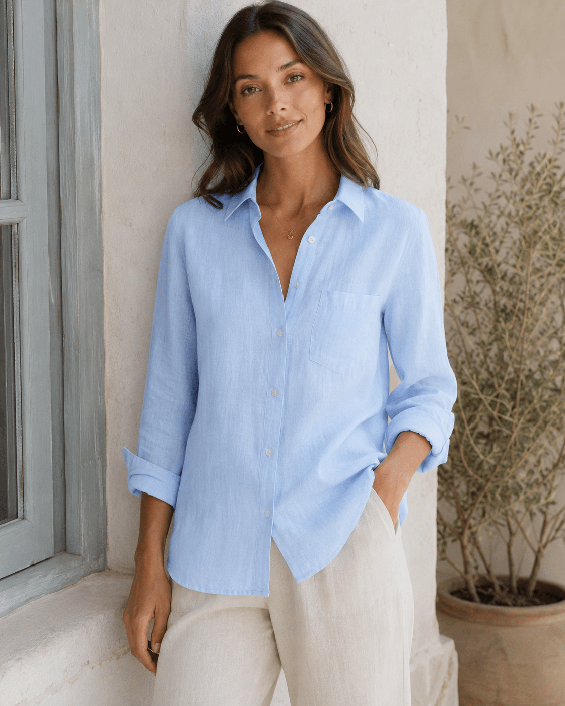 Image of 100% softened linen fabric, light blue, 165 g/m² – available online at Šarlotes audumi