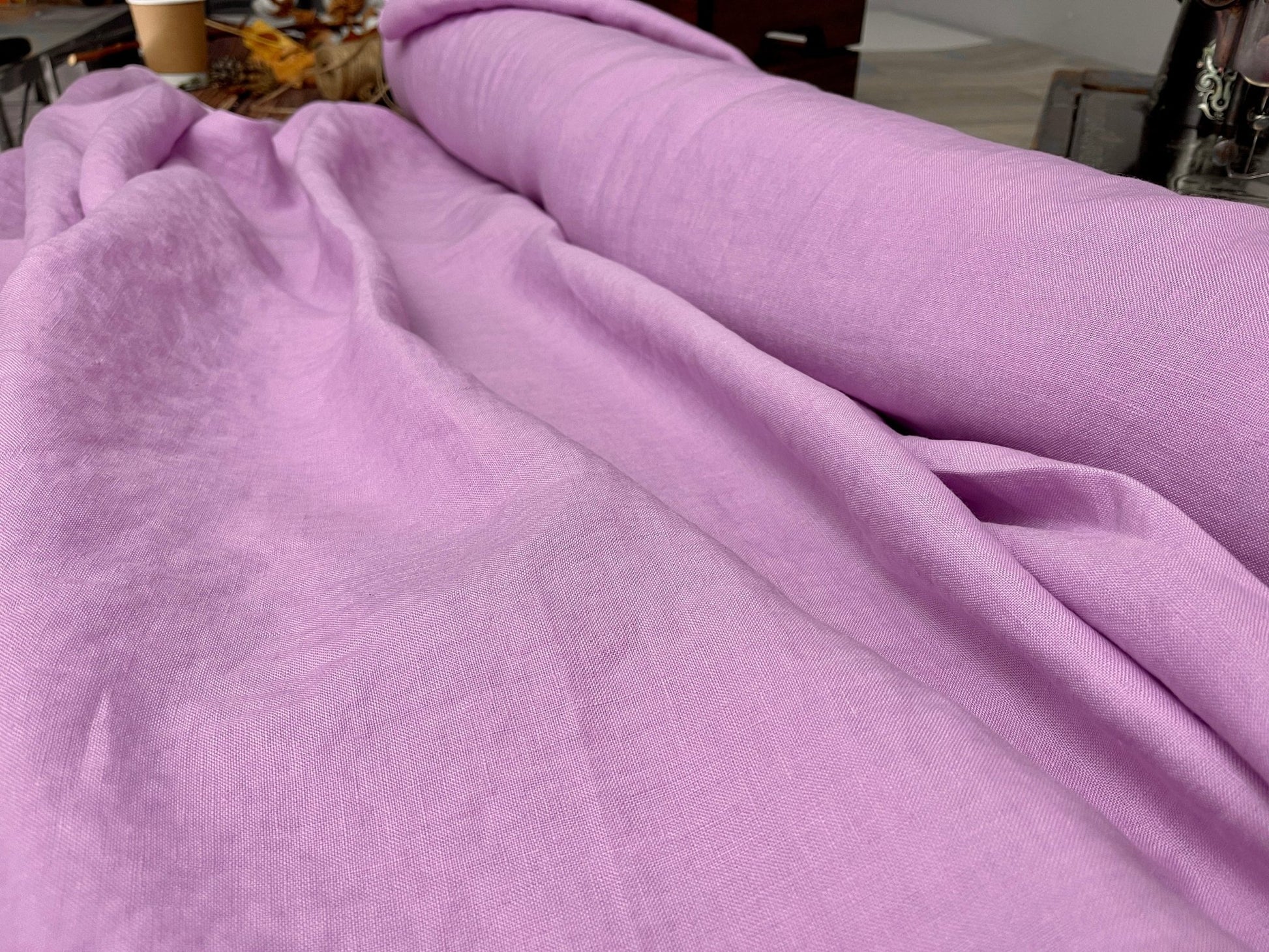 100% Softened linen, light lavender 205 g/m²