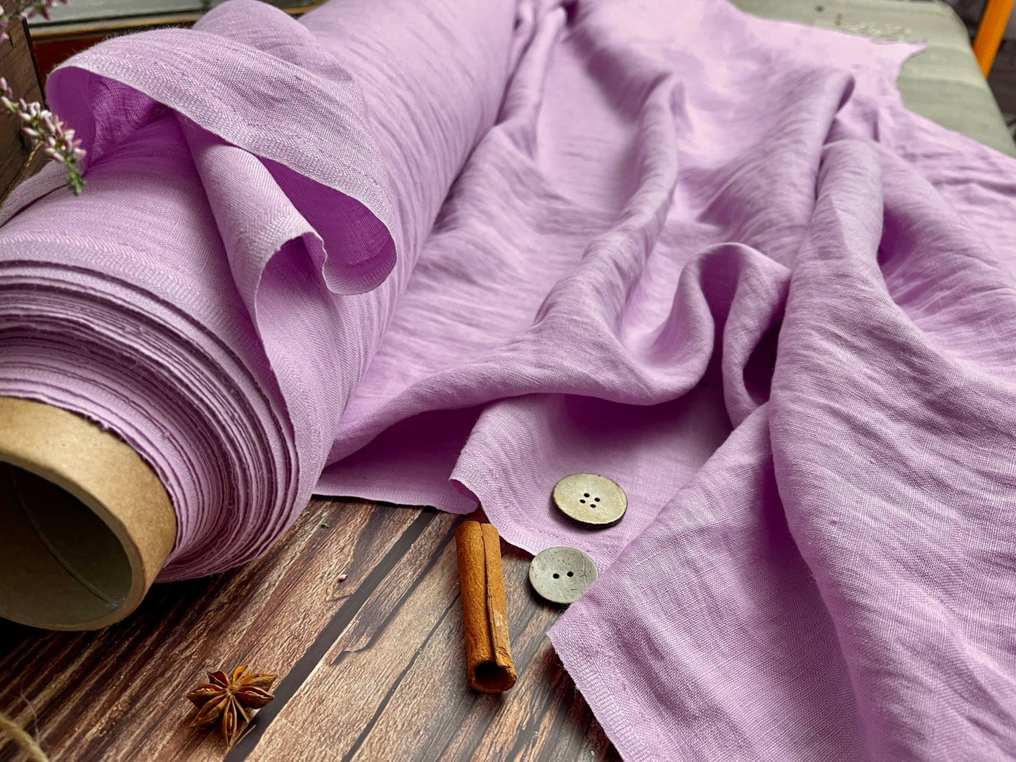 100% softened linen, light lavender 205 g/m²