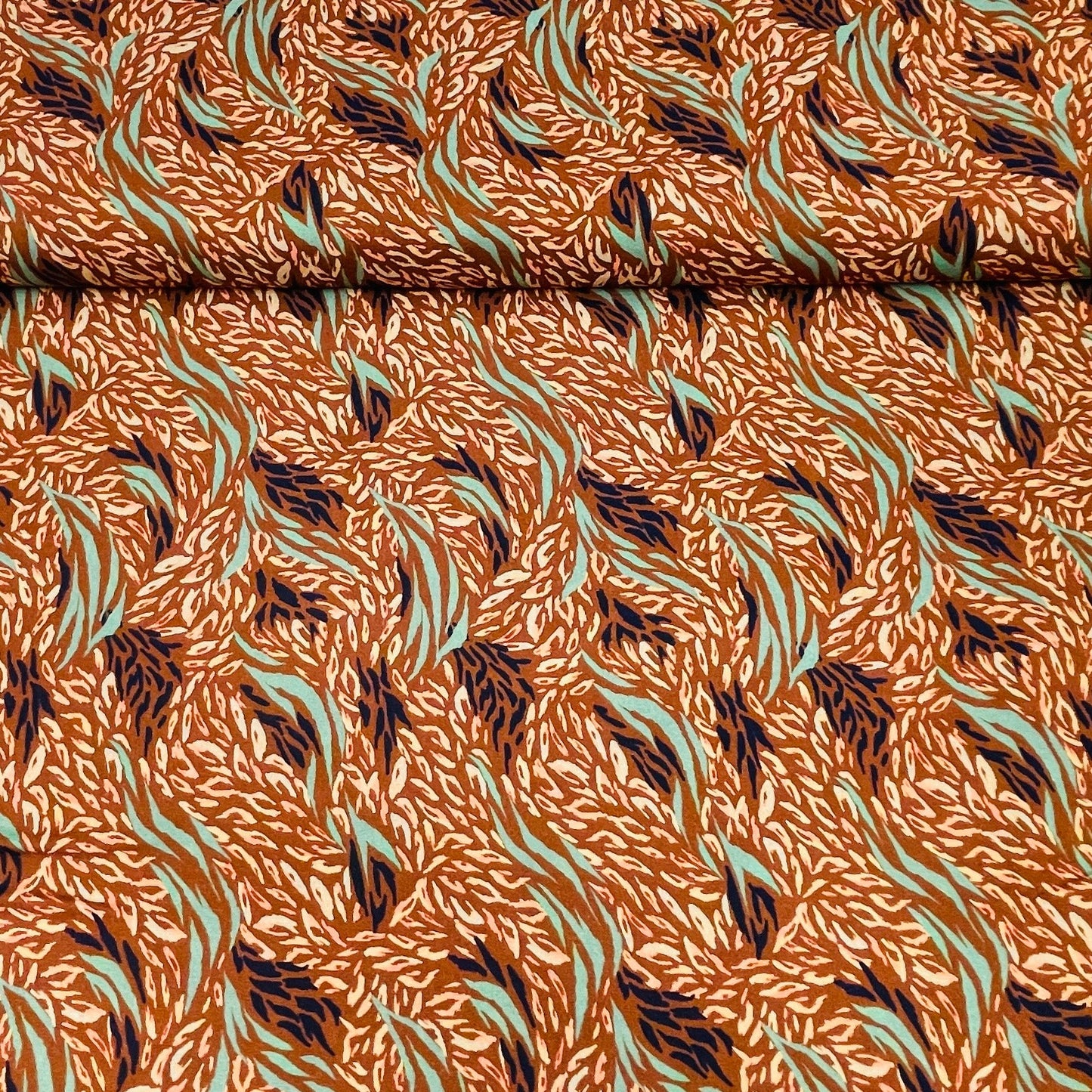 100% viscose fabric - brownish, mint pattern 125 g/m²