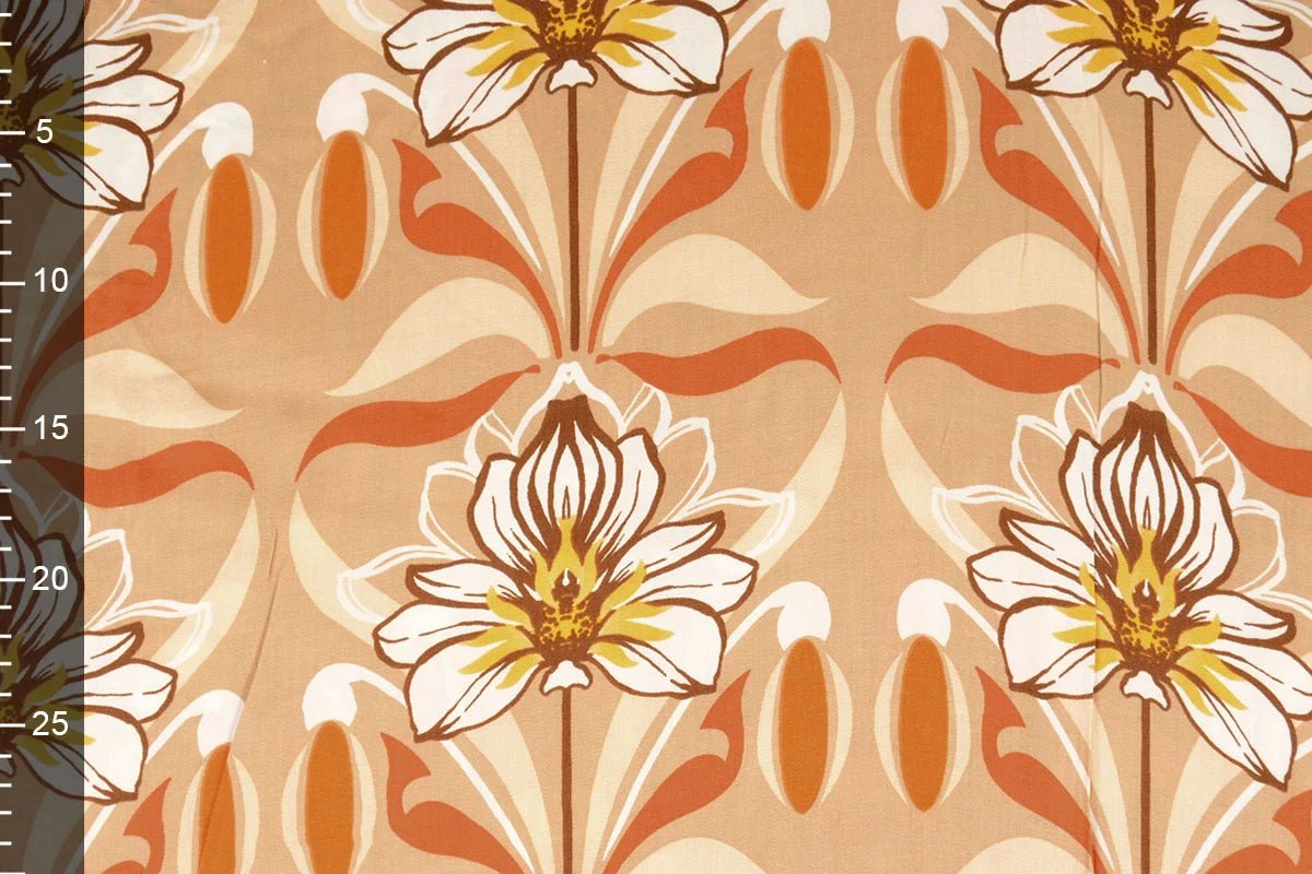 100% viscose fabric - orange flowers 100 g/m²