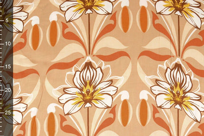 100% viscose fabric - orange flowers 100 g/m²