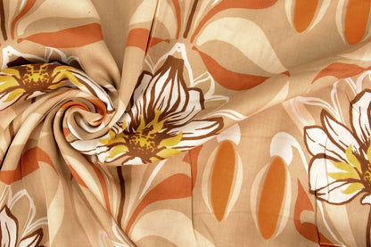 100% viscose fabric - orange flowers 100 g/m²