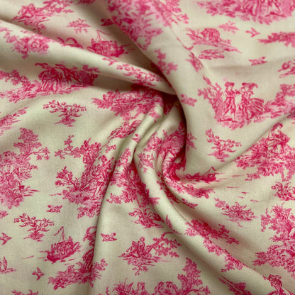 100% viscose fabric - pink porcelain pattern 125 g/m²