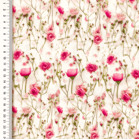 100% Viscose fabric - roses 110 g/m²