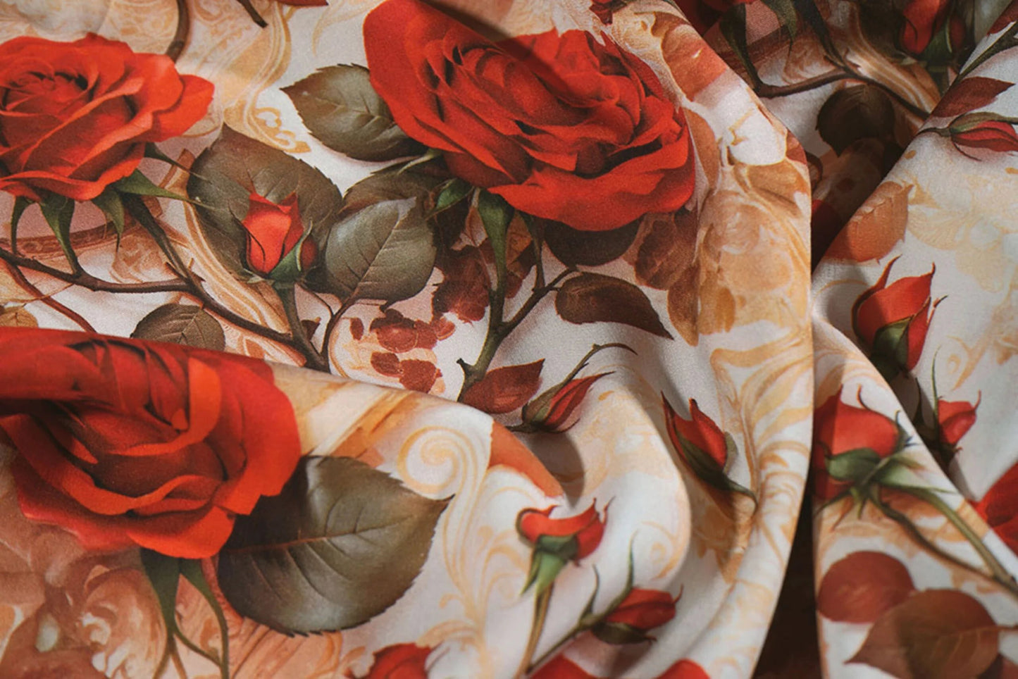 100% Viscose fabric - red roses 100 g/m²