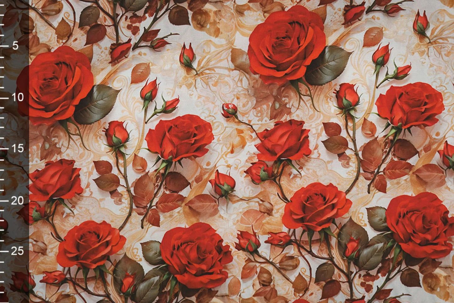 100% viscose fabric - red roses 100 g/m²