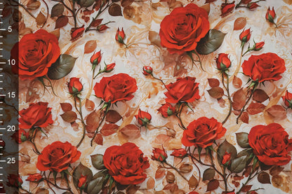 100% viscose fabric - red roses 100 g/m²