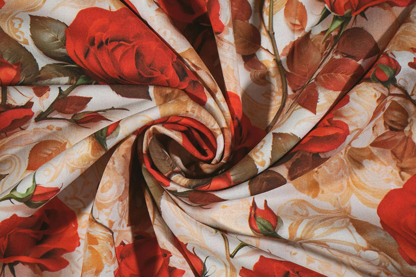 100% viscose fabric - red roses 100 g/m²