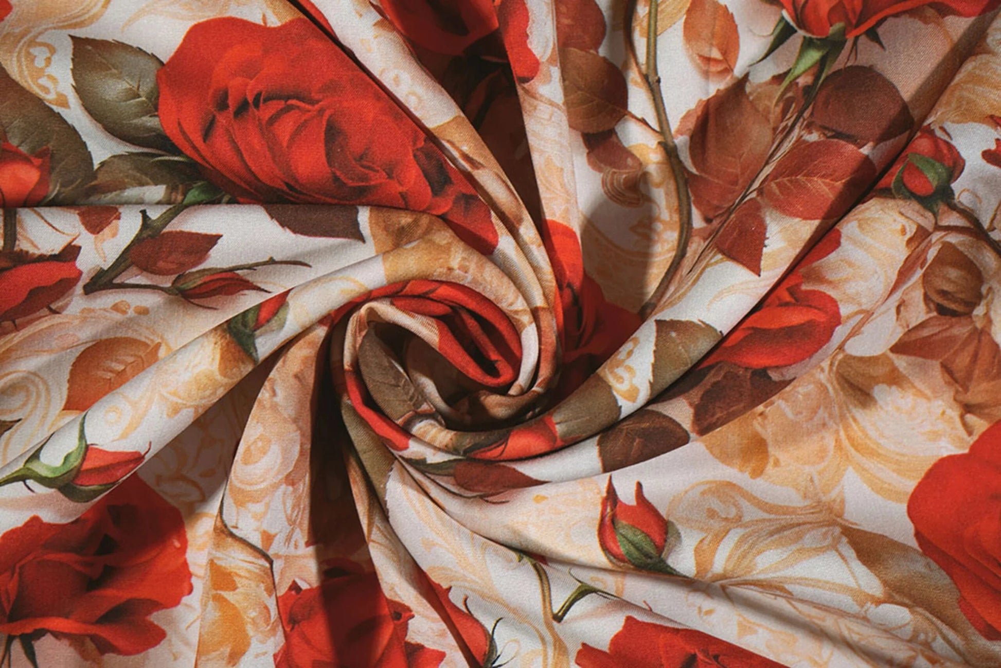 100% viscose fabric - red roses 100 g/m²