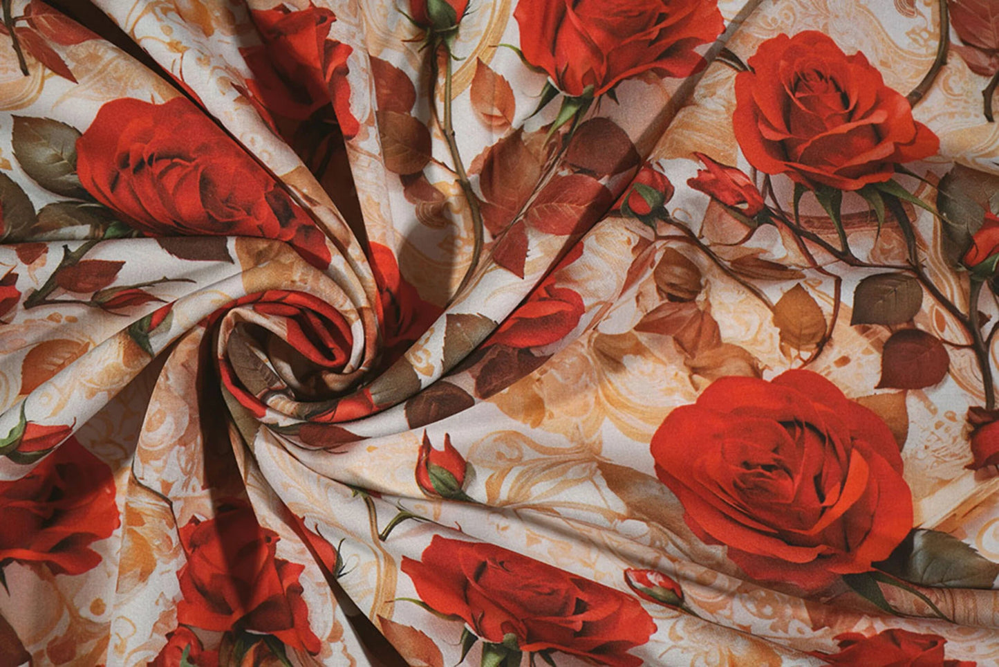 100% Viscose fabric - red roses 100 g/m²