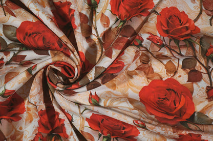 100% Viscose fabric - red roses 100 g/m²
