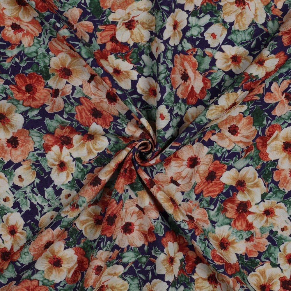 100% viscose fabric - pink flowers 110 g/m²