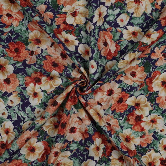 100% viscose fabric - pink flowers 110 g/m²
