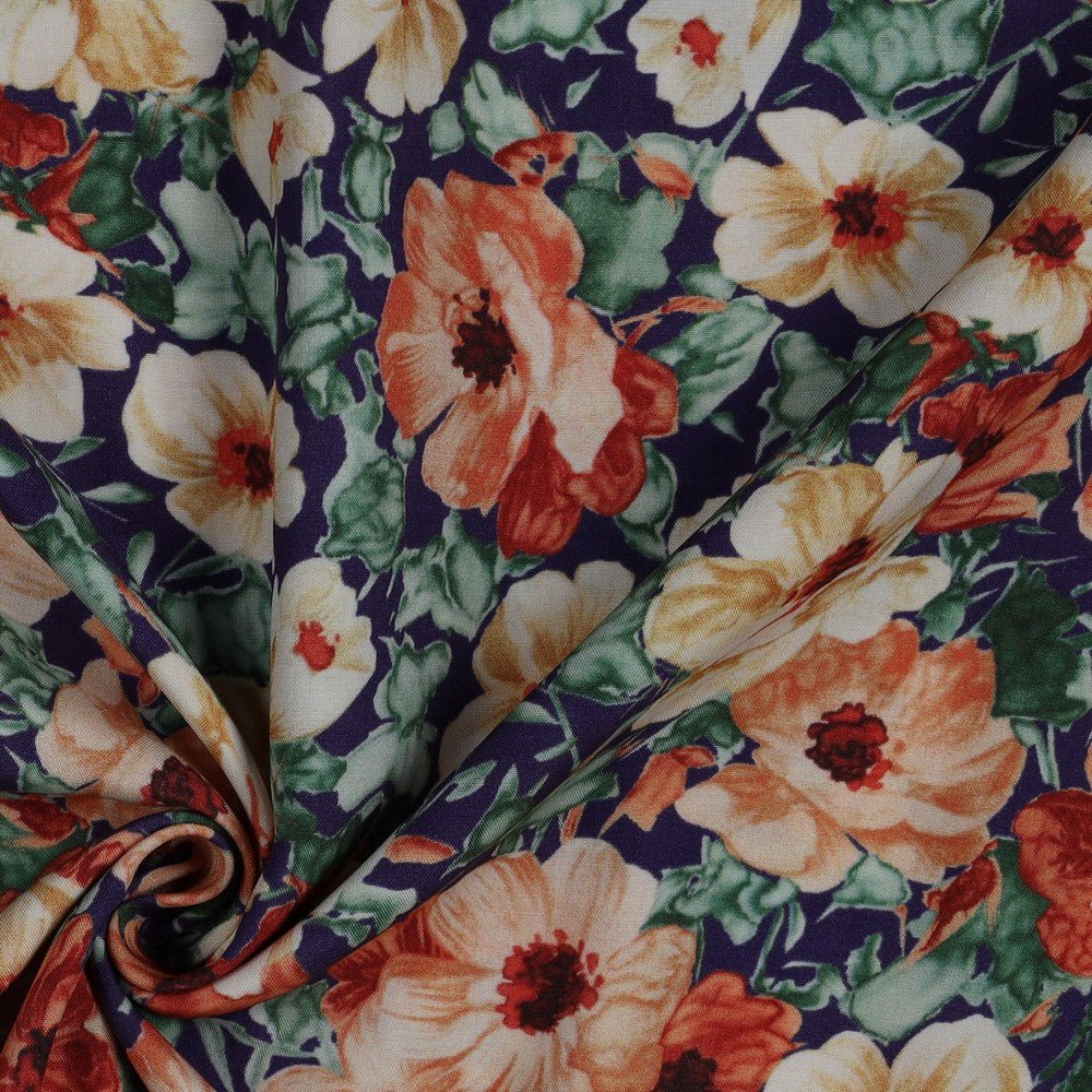 100% viscose fabric - pink flowers 110 g/m²