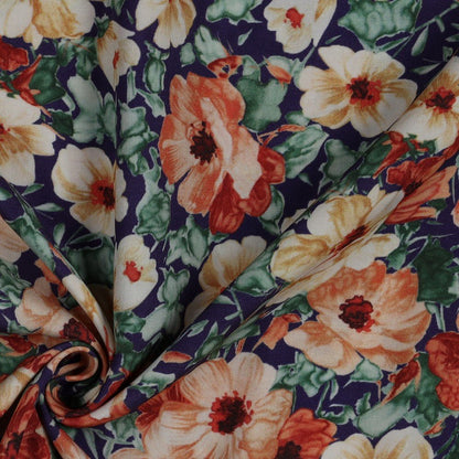 100% viscose fabric - pink flowers 110 g/m²