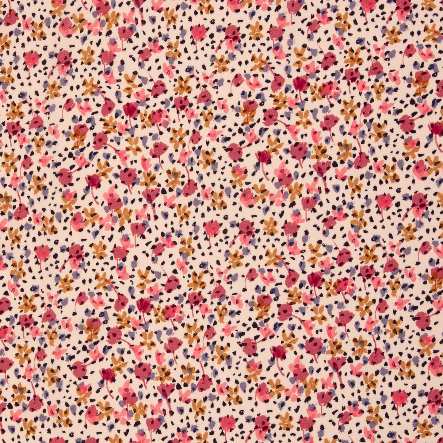 Image with 100% viscose fabric - flowers and polka dots – available online at Šarlotes audumi