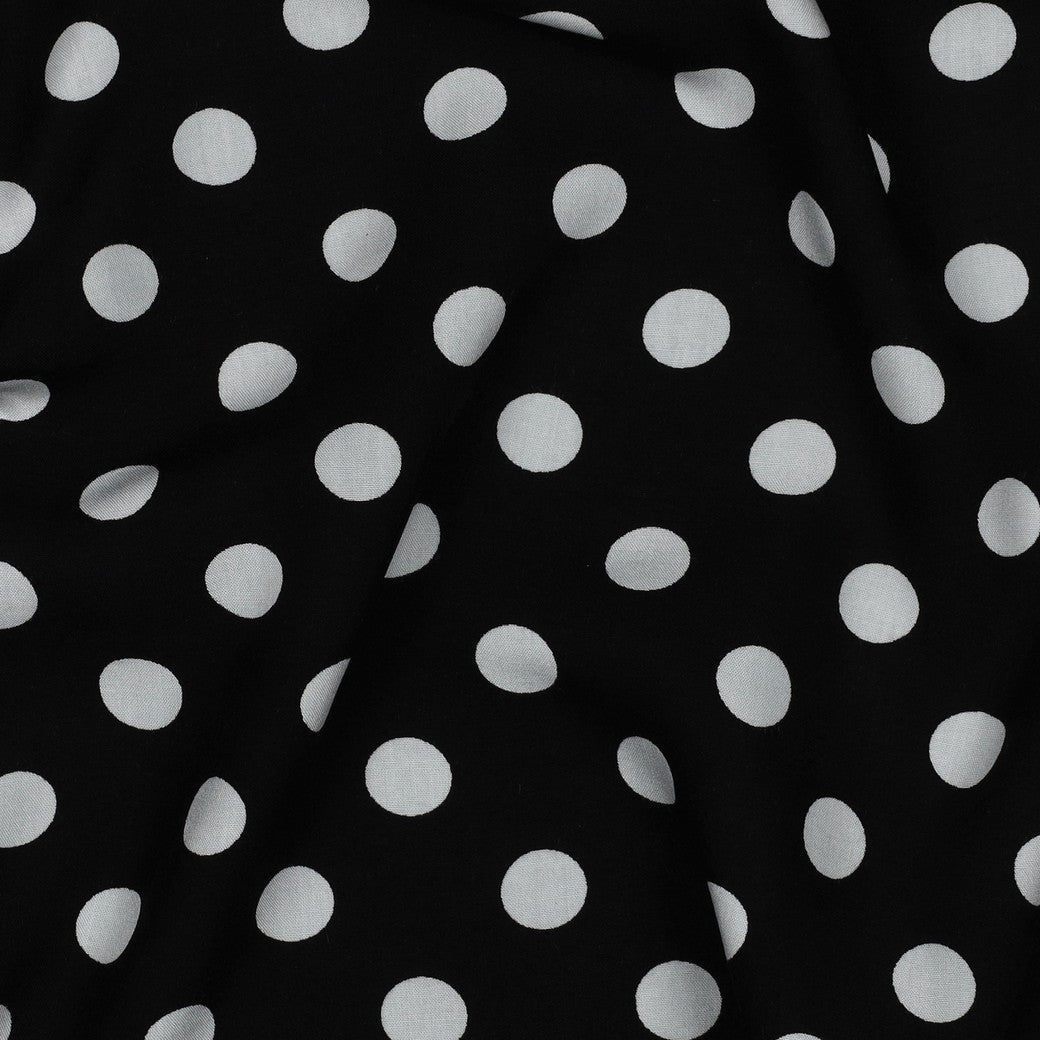 Image of 100% viscose satin - polka dot pattern 110 g/m² – available at Šarlotes audumi