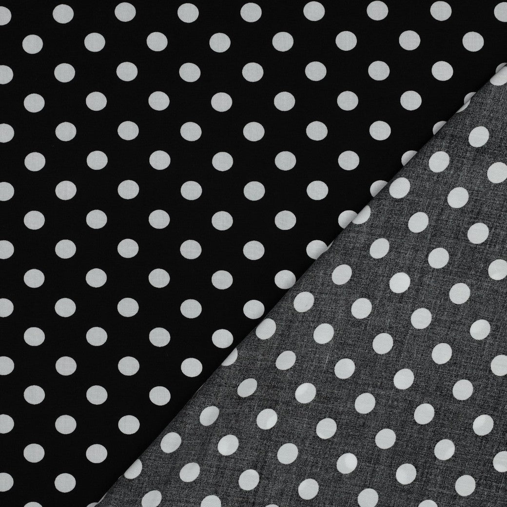 Image with 100% viscose satin - polka dot pattern 110 g/m² – available at Šarlote’s Fabrics