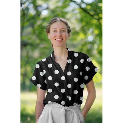 Image of 100% viscose satin - polka dot pattern 110 g/m² – available at Šarlotes audumi