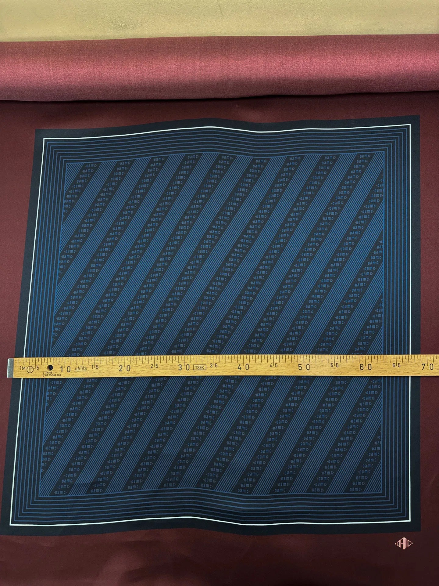 100% Silk fabric - burgundy with graphic design 80 g/m²