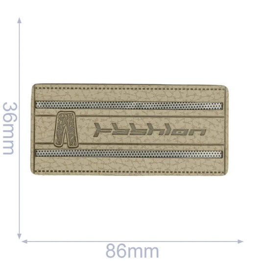 Faux leather label 86×36 mm (gray)
