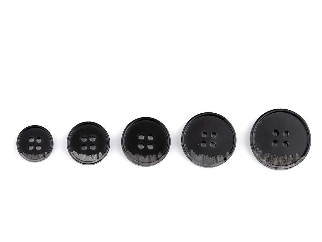 Melnpelēka uzvalka pogas ar 4 caurumiem – 15 mm-25 mm