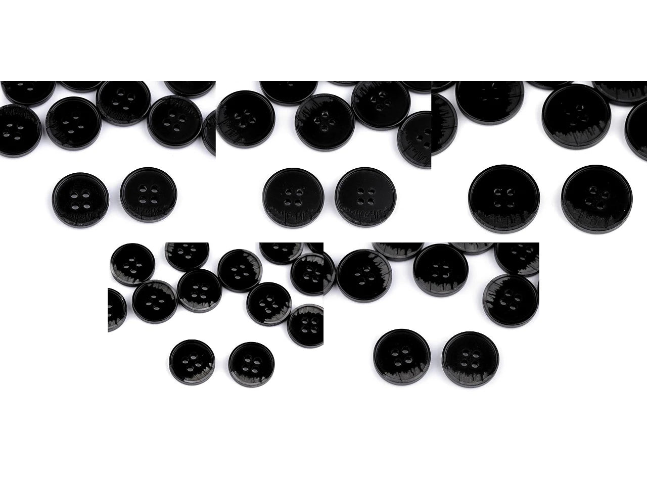Melnpelēka uzvalka pogas ar 4 caurumiem – 15 mm-25 mm
