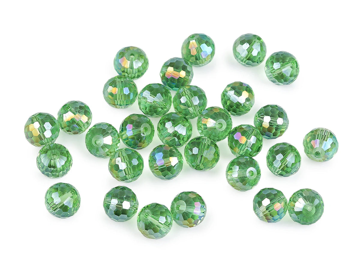 Slīpētas stikla pērles ar AB efektu – 12 mm, 30 gab.