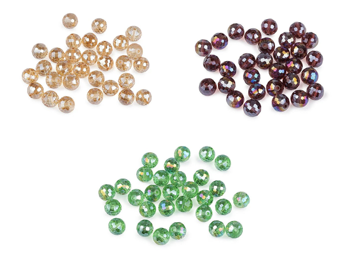 Slīpētas stikla pērles ar AB efektu – 12 mm, 30 gab.