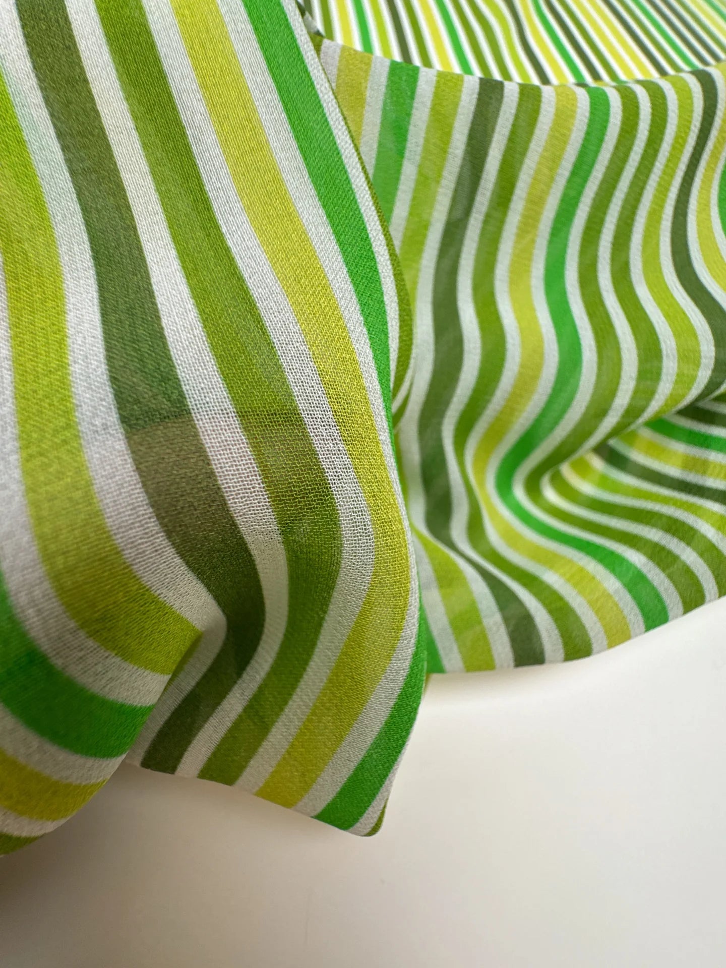 Italian 100% Silk Crepe Fabric - Green Stripes 55 g/m²
