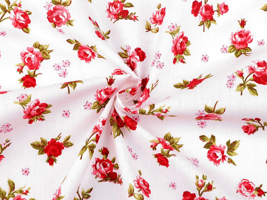 100% Cotton Fabric - Red Roses 125 g/m²