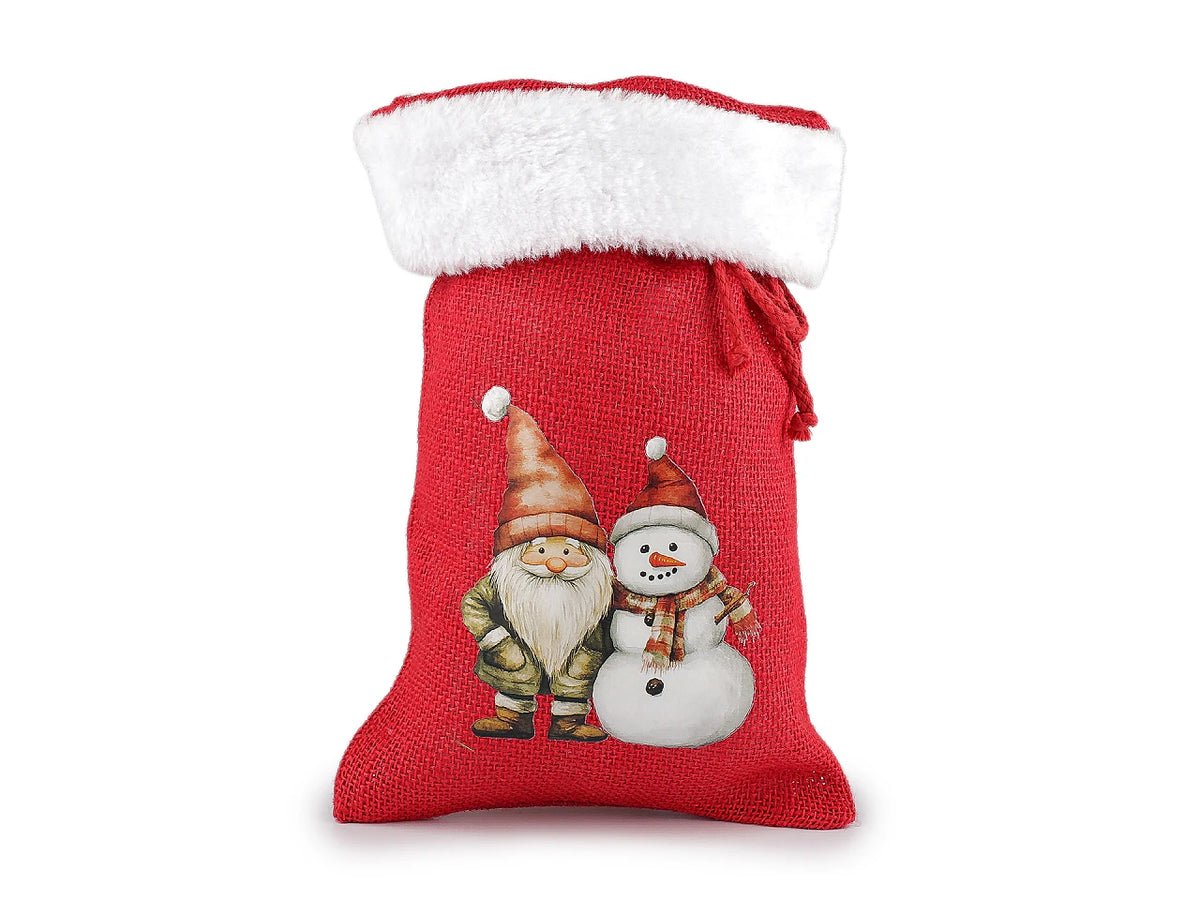 Świąteczny worek prezentowy z juty z puszystym wykończeniem – 20 × 30 cm