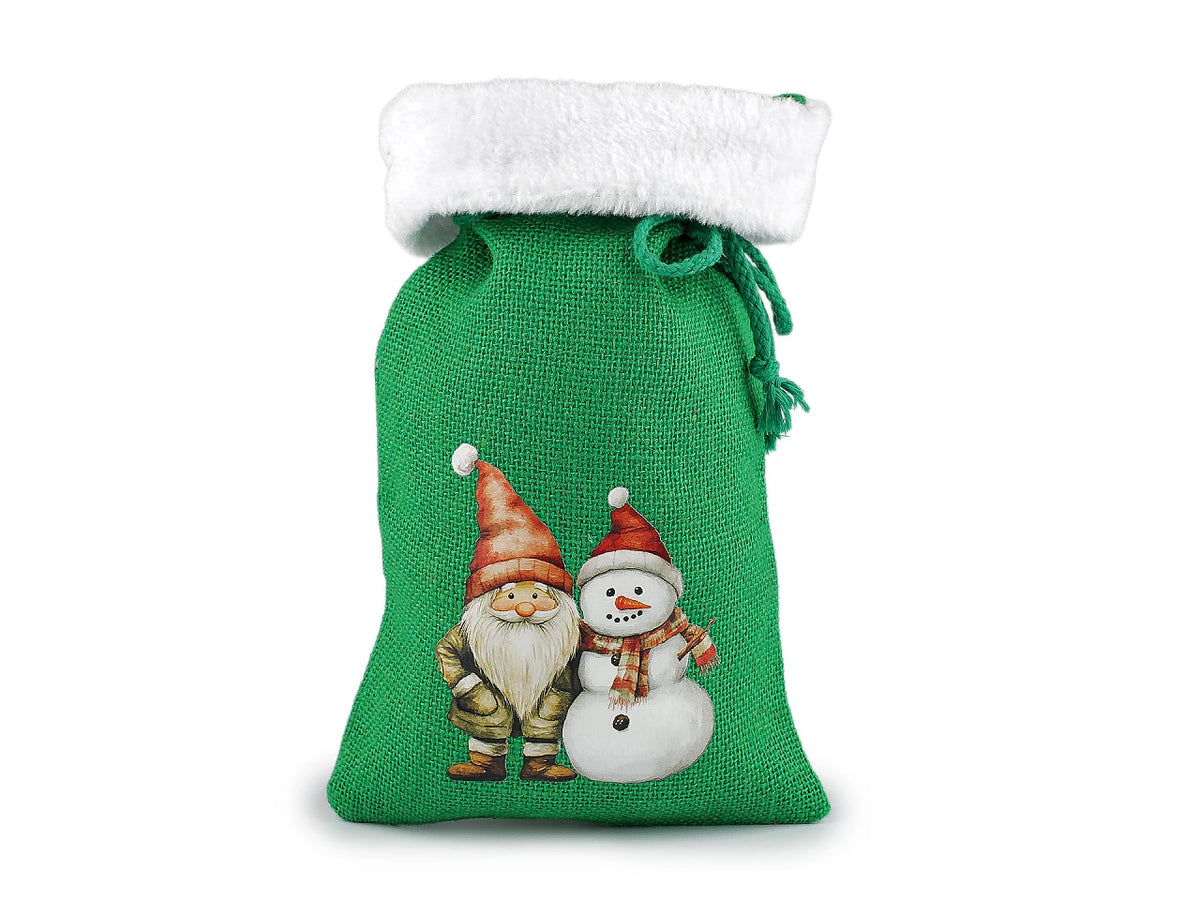 Świąteczny worek prezentowy z juty z puszystym wykończeniem – 20 × 30 cm
