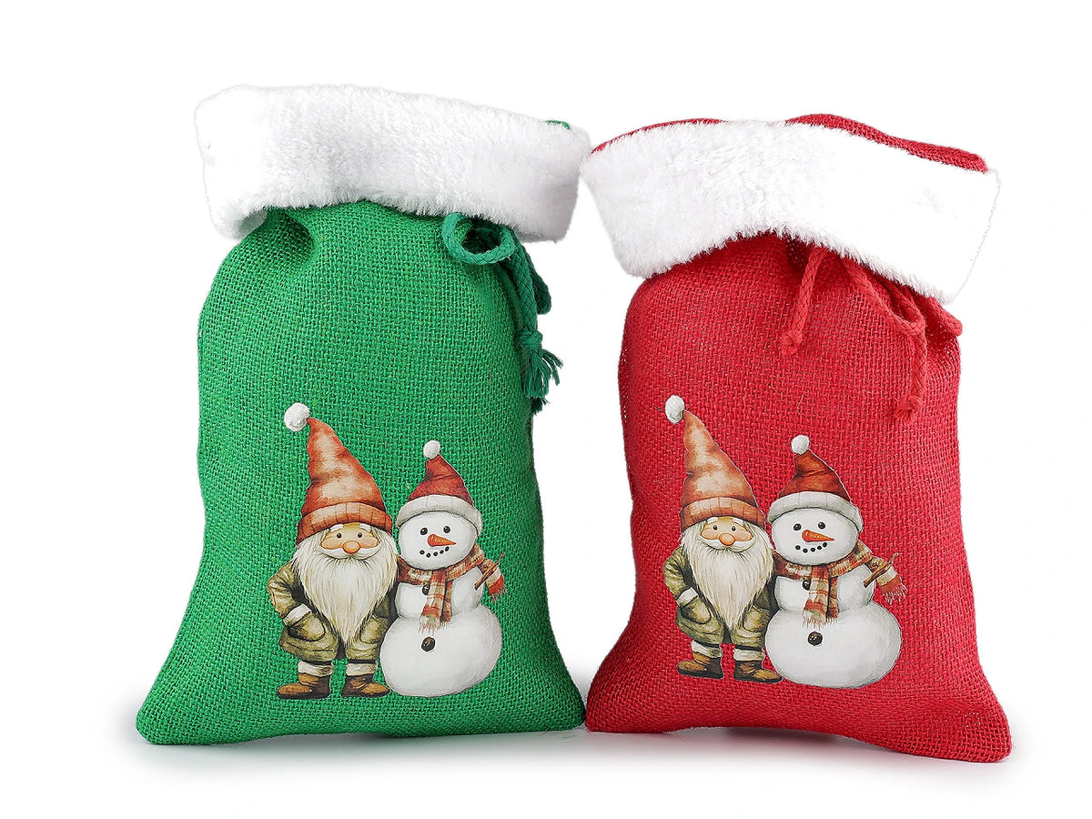 Świąteczny worek prezentowy z juty z puszystym wykończeniem – 20 × 30 cm