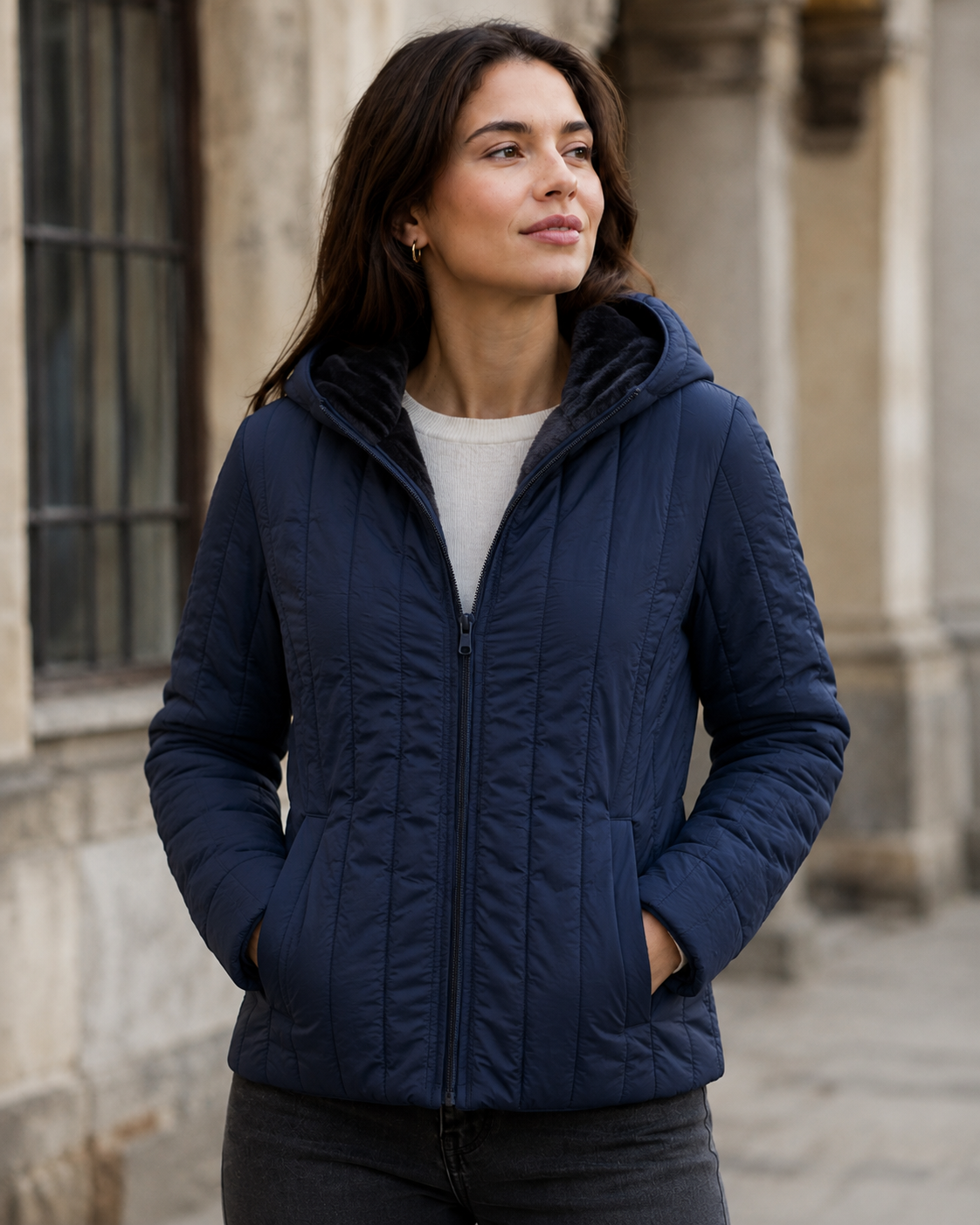 Stepēts audums ar flīsa oderi-zils