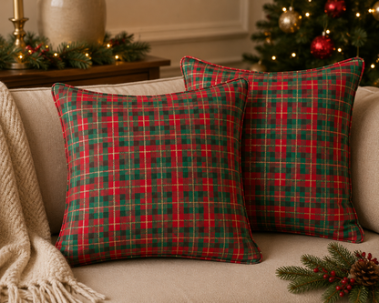 Premium 100% Cotton Fabric - Scottish Check with Gold Accents 120 g/m²
