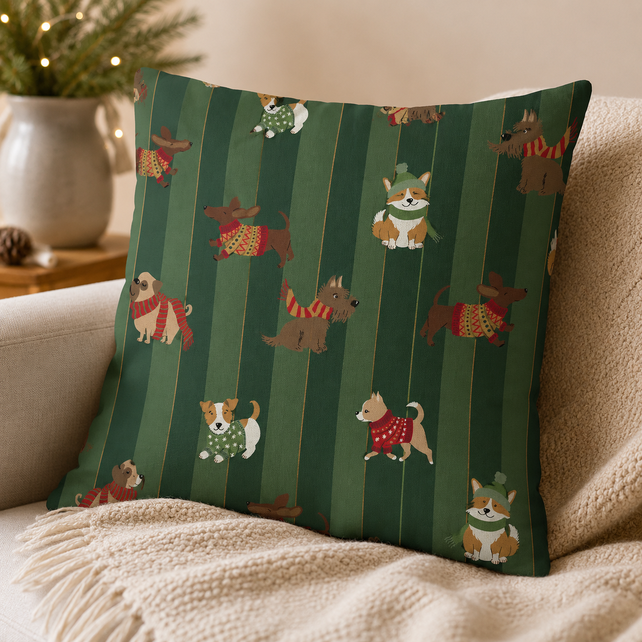 Canvas Fabric - Dogs in Winter 200 g/m²