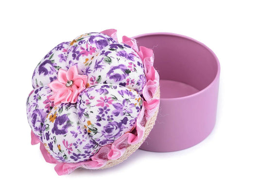 Pin cushion - pin holder in a box - lilac flowers