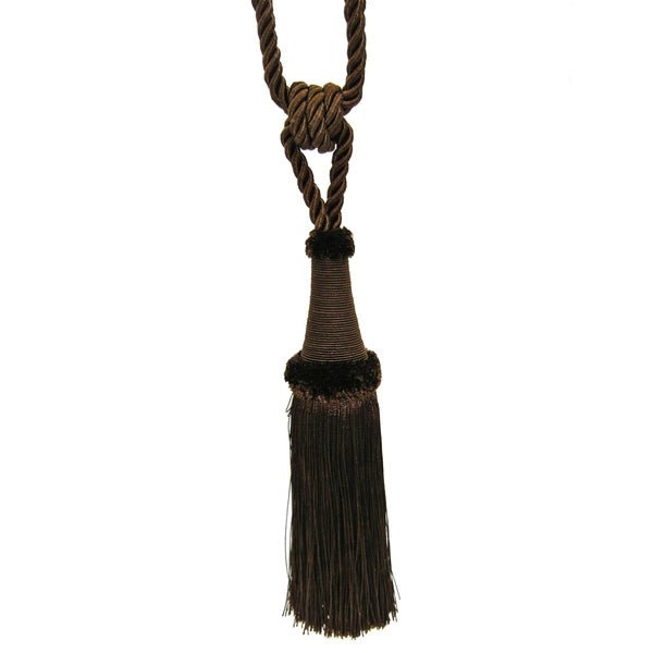 Image of curtain holdbacks, tiebacks with tassels in different shades – available at Charlotte’s Fabrics