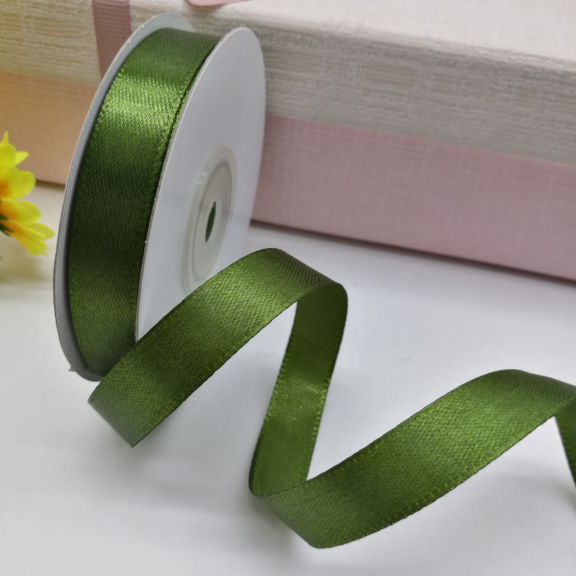Satin ribbon - moss green 38 mm (25 m pack)
