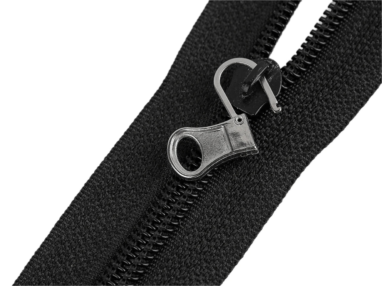 Image of a detachable metal zipper pull for repairs – 10 × 27 mm – available online at Šarlotes audumi