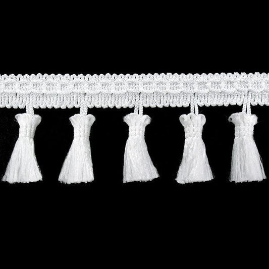 Image with fringe ribbon with tassels 55 mm - white – available at Charlotte's Fabrics